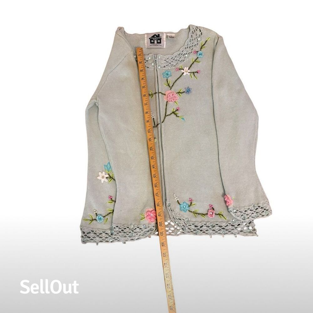 Vintage Storybook Knits Embroidered Floral Cardigan Sweater XS - Picture 4 of 6